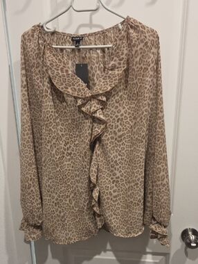 torrid beige leopard ruffle-front blouse